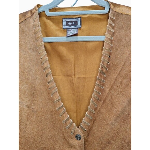 AJ Genuine Suede Leather Vest Western Cowboy Boho Fringe Look Men’s L Brown Line - Picture 4 of 8